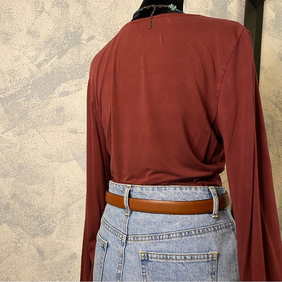 Burgandy Long Sleeve V-Neck Blouse size L - Picture 6 of 9